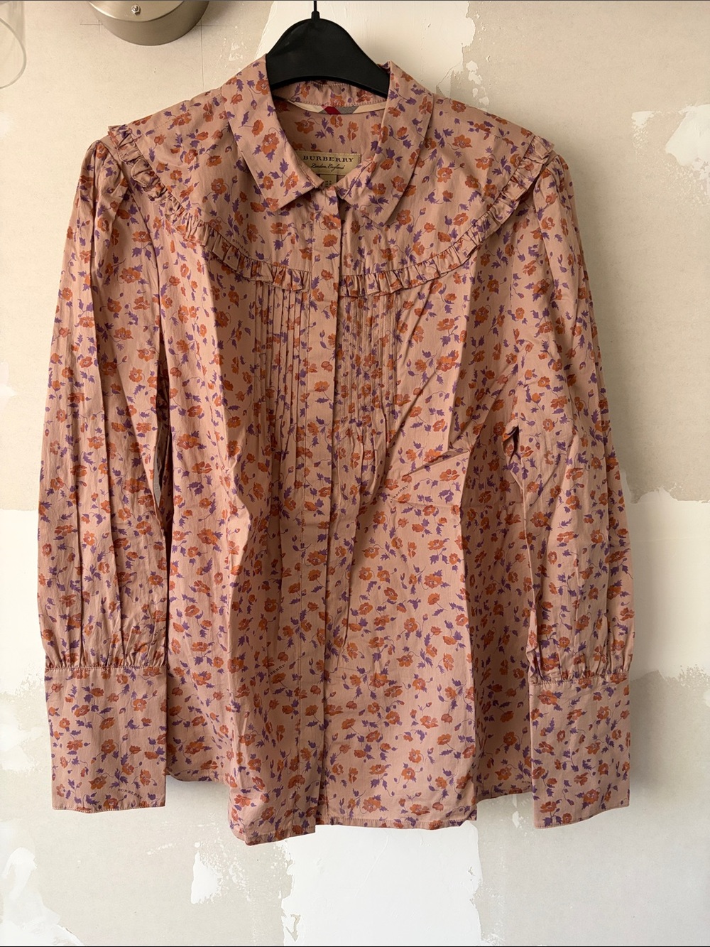 NWT Burberry Rococo Pink Floral Ruffle-Yoke Blouse size 10